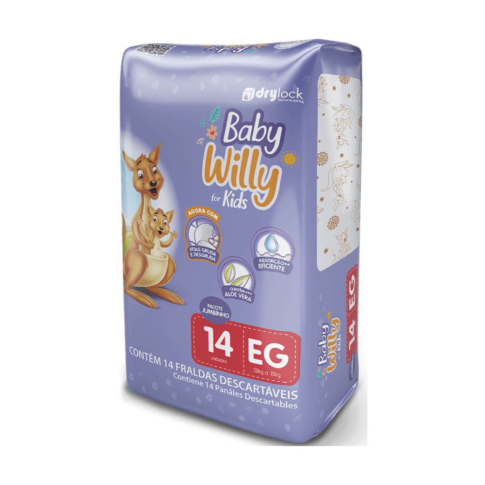 Fralda Baby Willy For Kids Jumbinho - Tamanho XG c/14 unidades - JMC Fraldas